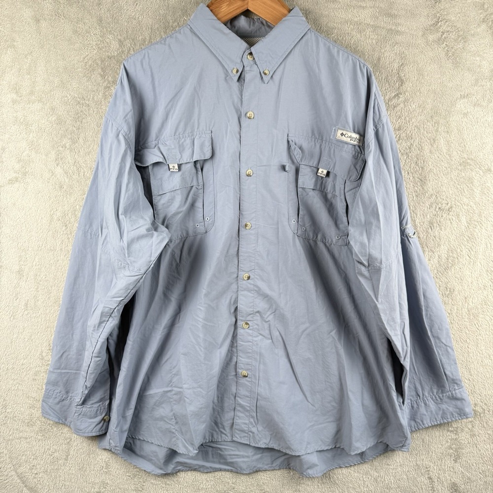 Columbia PFG Shirt Mens 2XL Blue L/S Vented Fishing Outdoors Hiking Camping